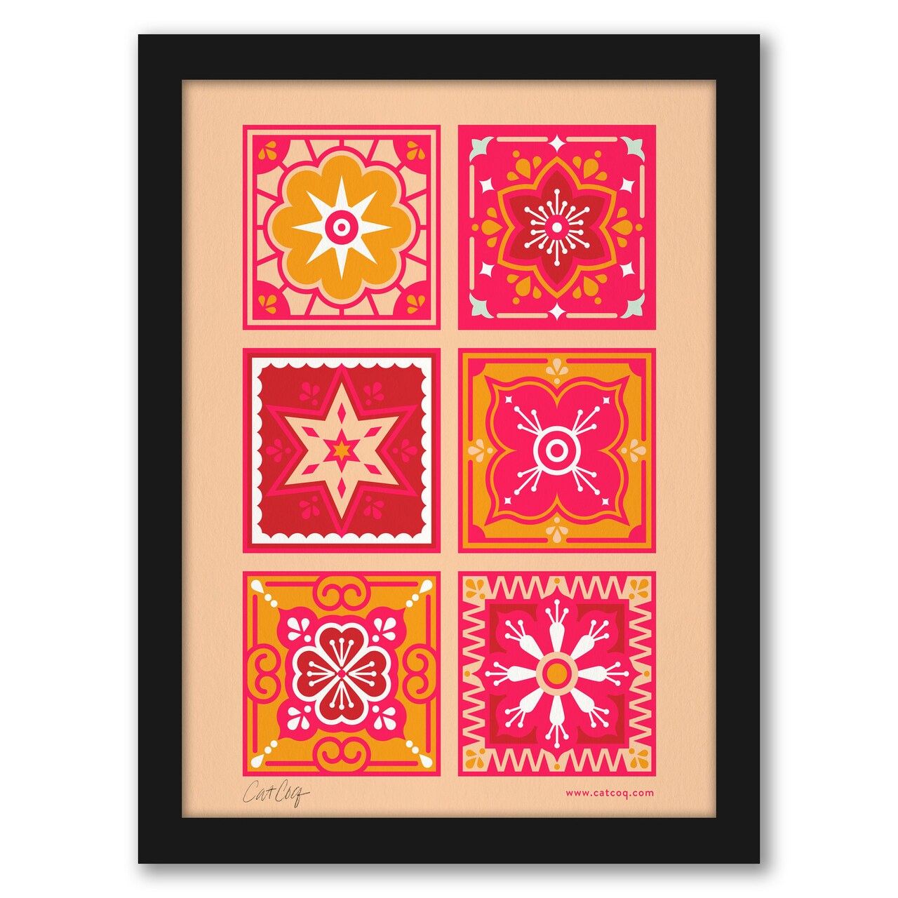 Talavera Mexican Tile Hot Pink by Cat Coquillette Frame  - Americanflat